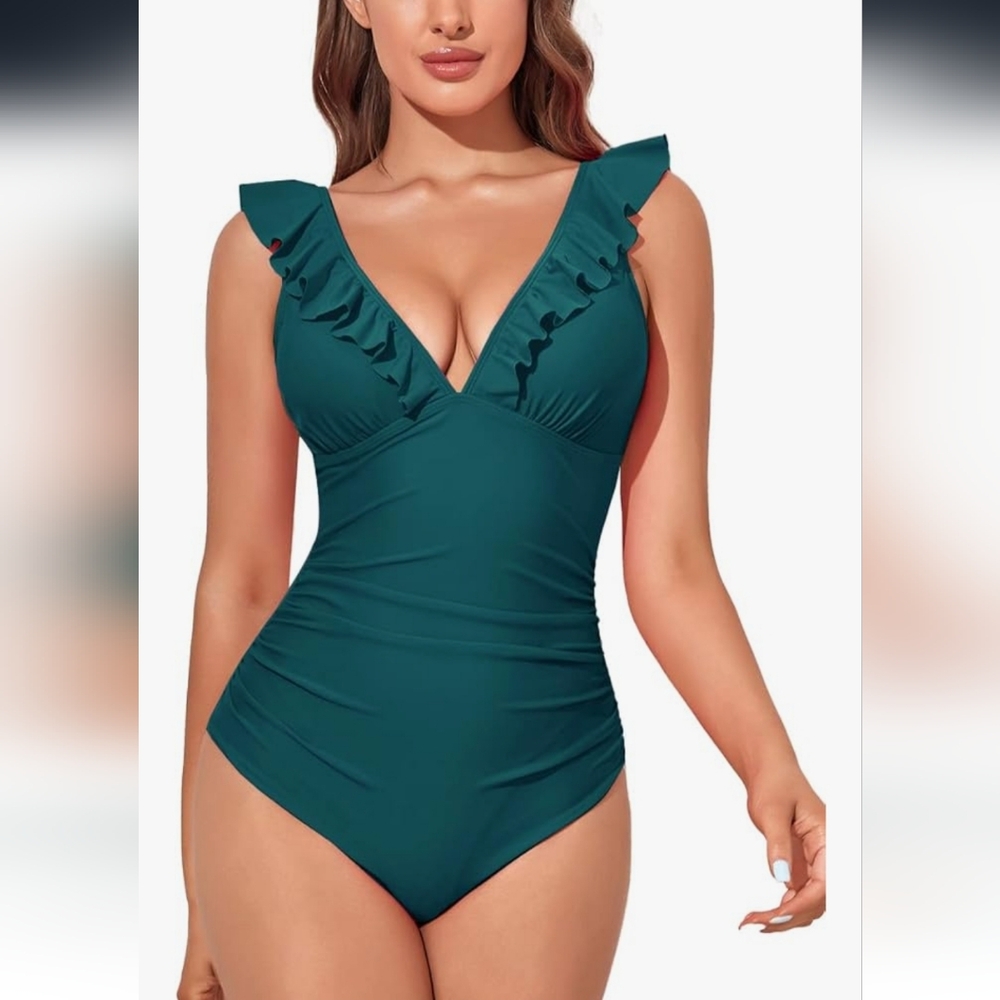 Slimming Push-up Ruffle One Piece Bathing Suit Swimsuit Flounce Lace Up Back